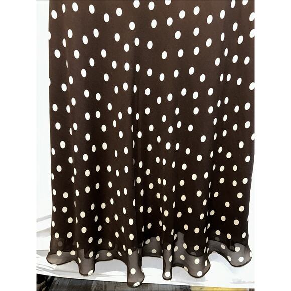 NWT Adrianna Papell Sz 12 Brown Silk Chiffon Polka Dot Midi Dress Lined Wedding - Picture 4 of 12